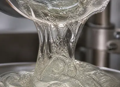 Close-up of thick gel-like acid gelling agent showing high viscosity and fluid behavior used in oilfield stimulation processes